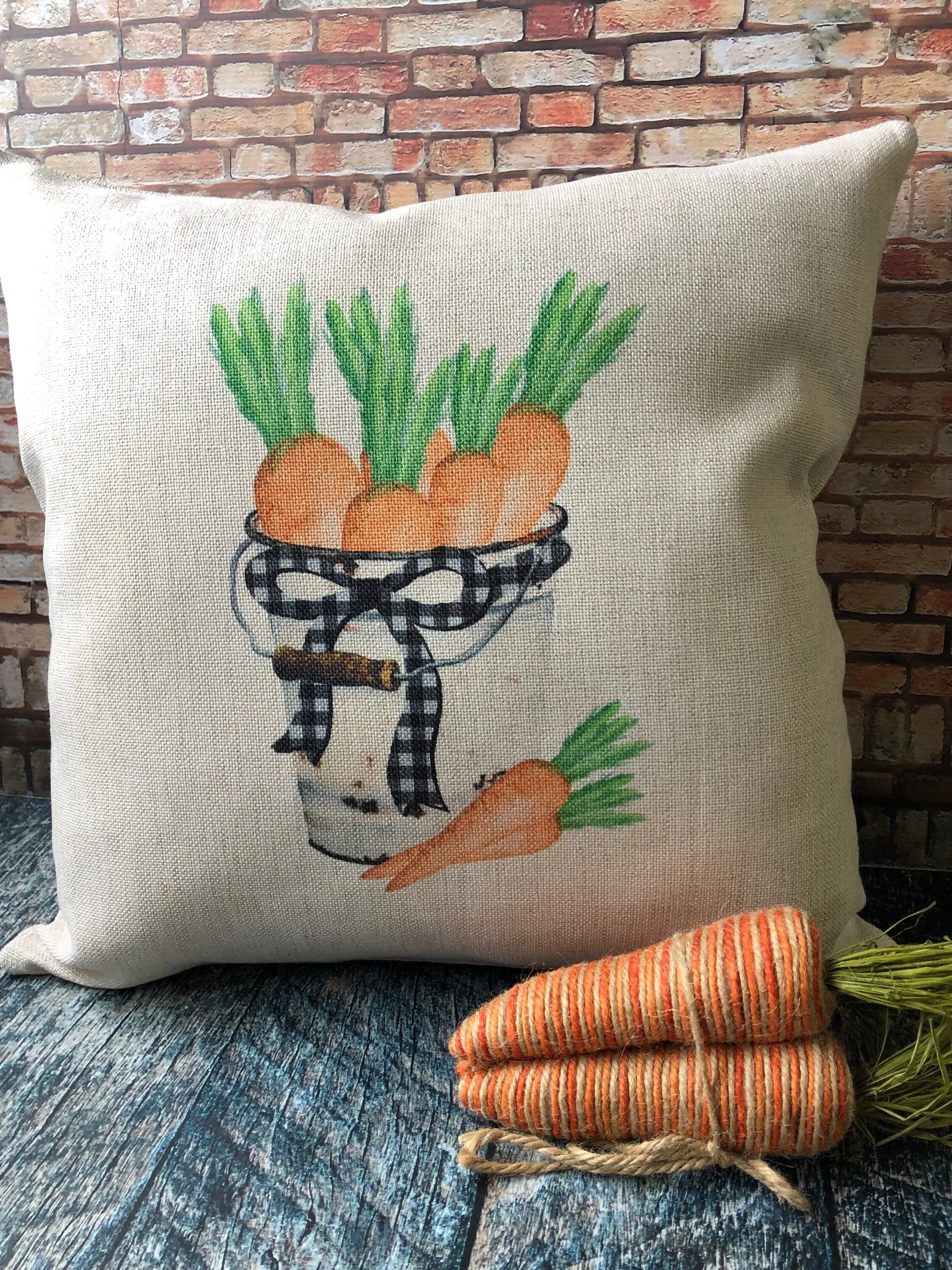 Pail of Carrots Easter Pillow, Easter Pillows, Spring Decor, Spring Pillows, Spring Farmhouse