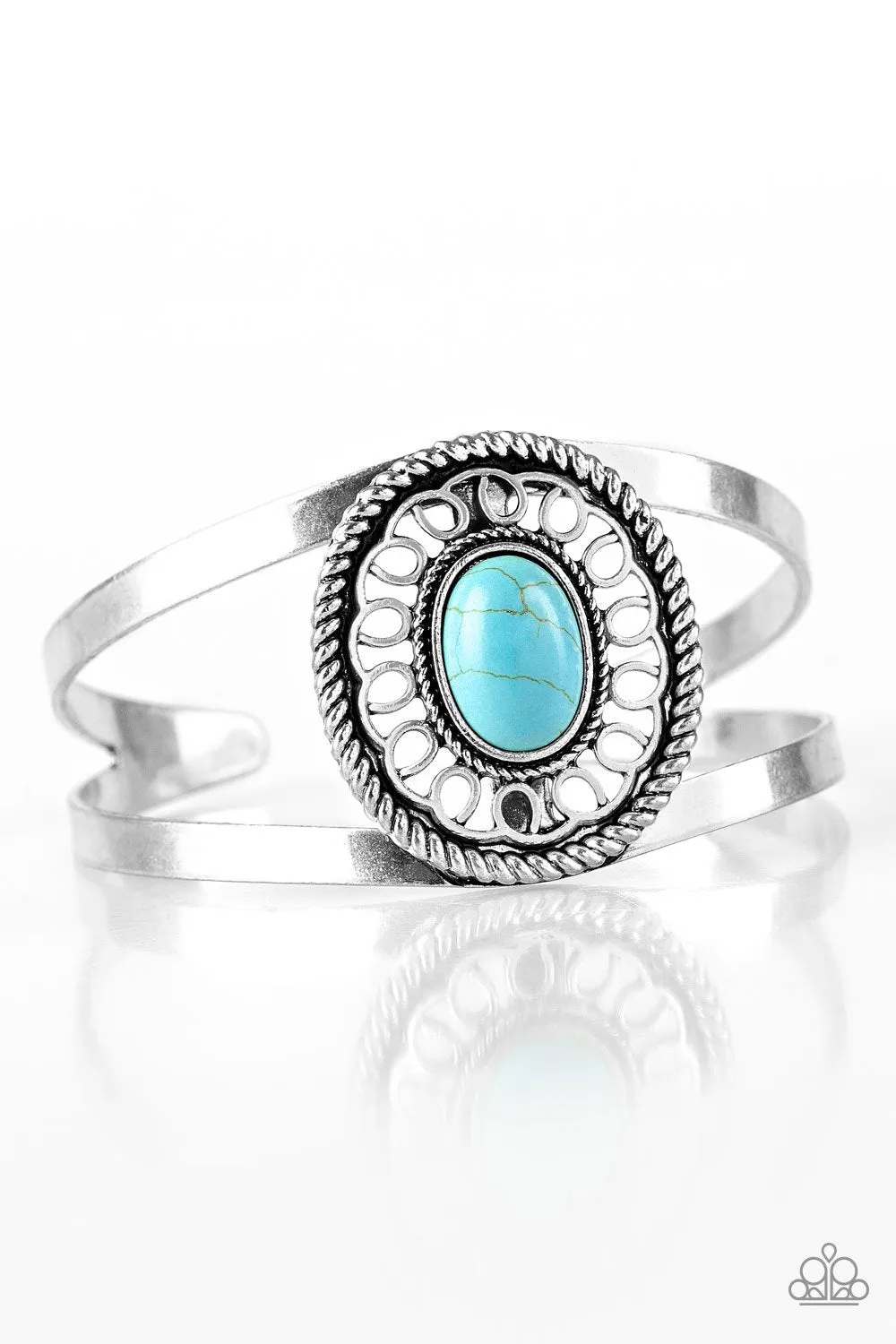 Paparazzi "Deep in the Tumbleweeds" Silver Metal Blue Crackle Turquoise Cuff Bracelet