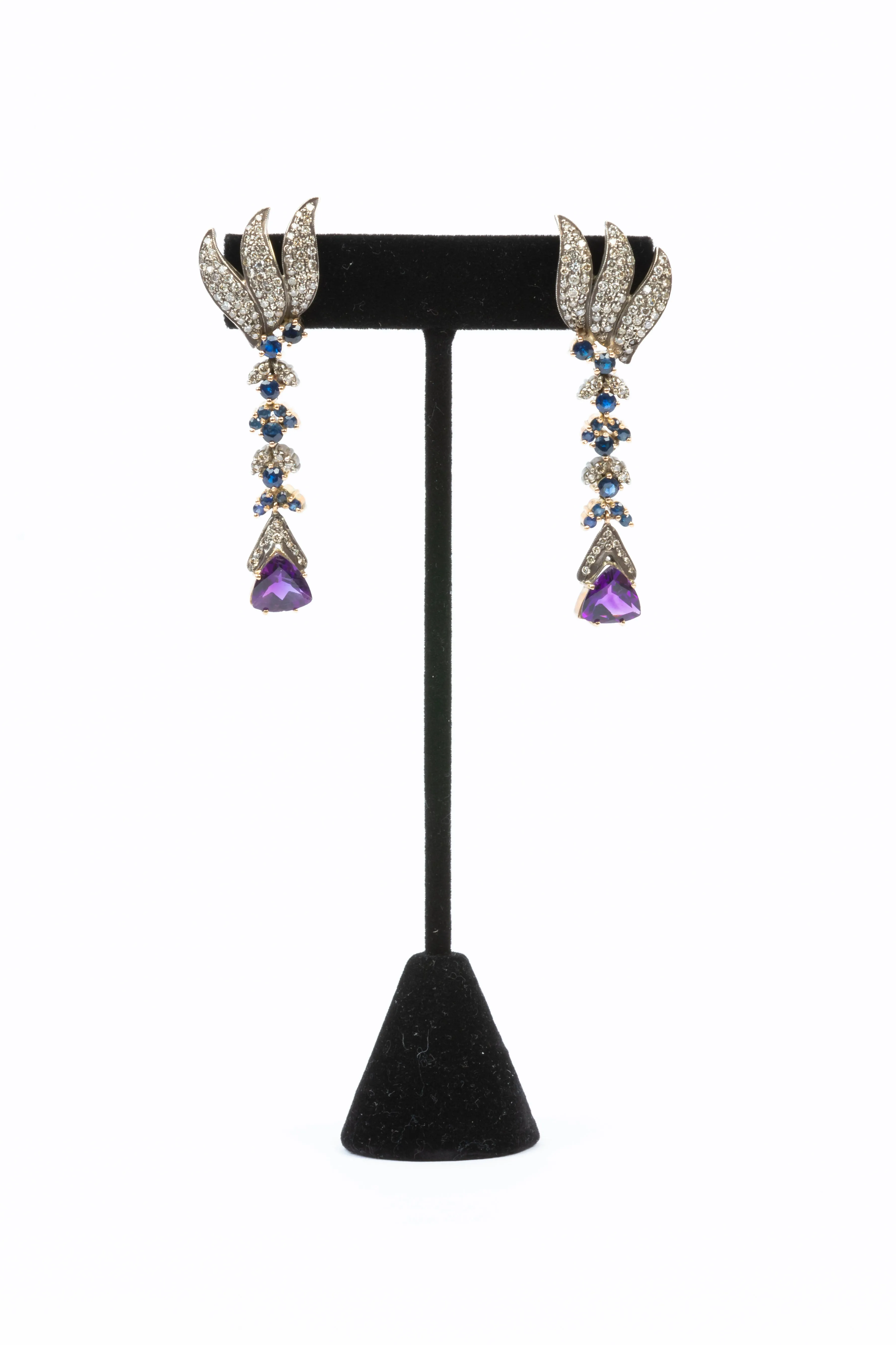 Pave Diamond, Amethyst, Sapphire Earrings