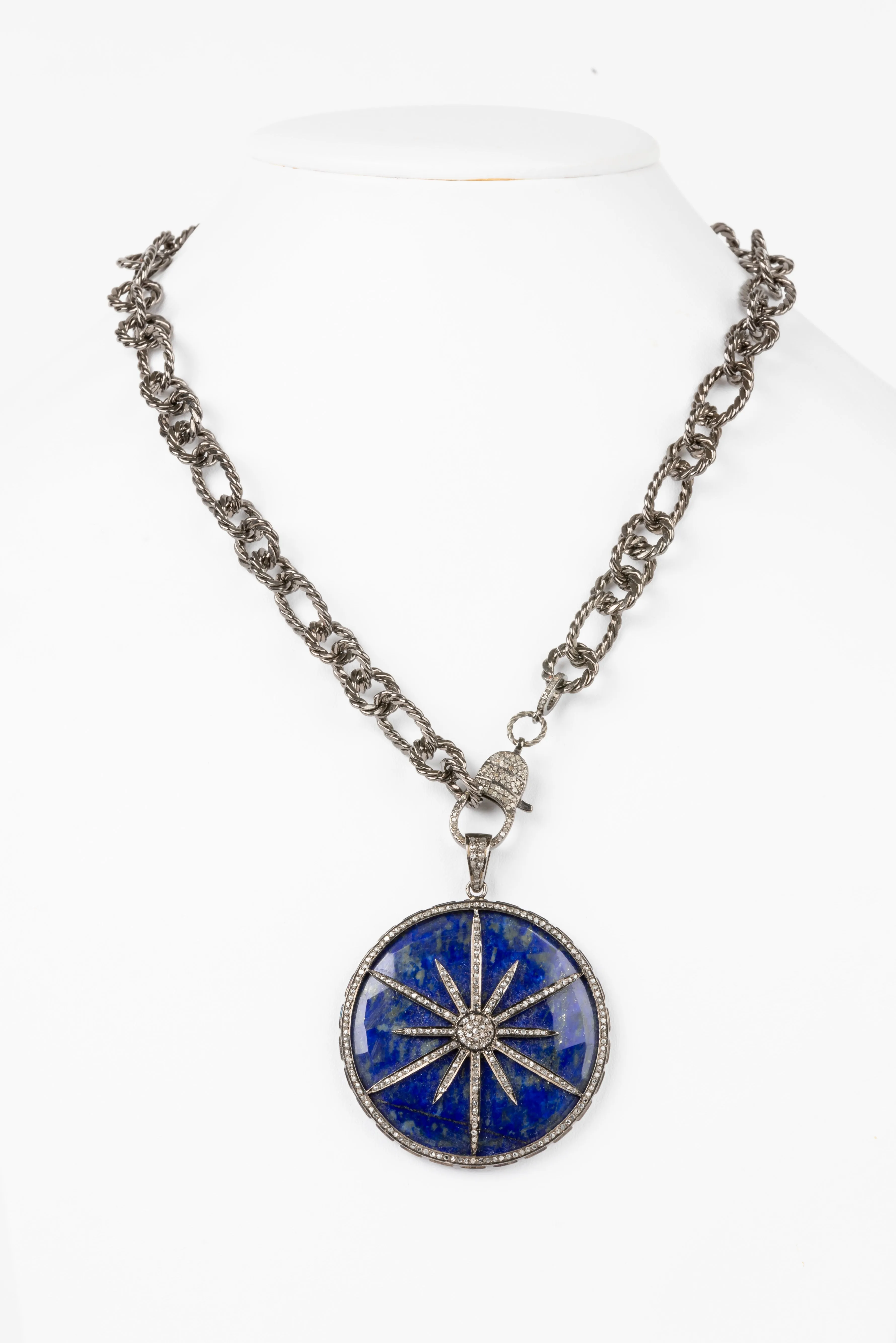 Pave Diamond, Lapis Necklace