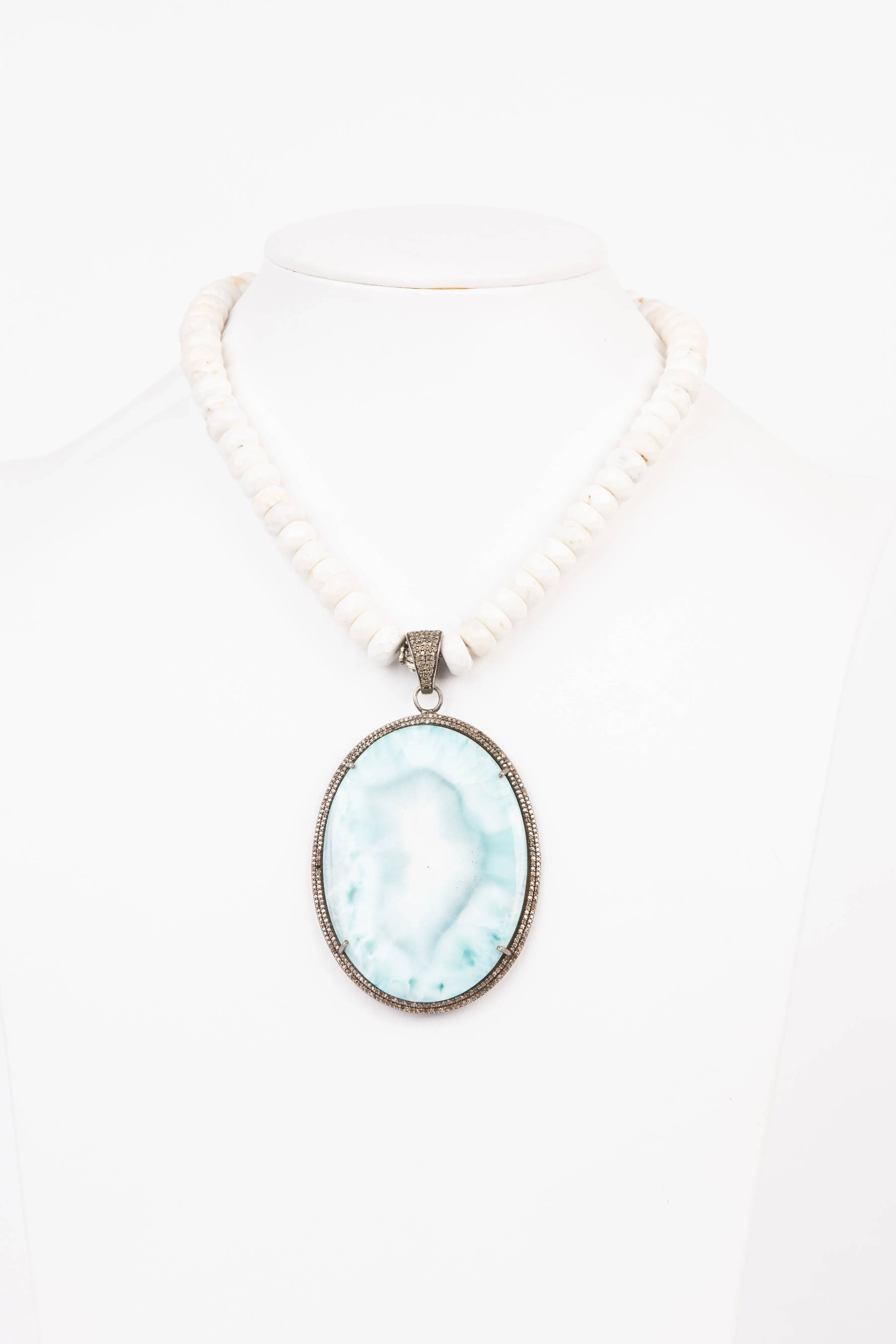 Pave Diamond, Larimar , Agate Necklace