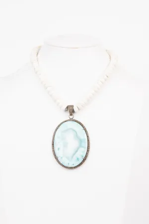Pave Diamond, Larimar , Agate Necklace