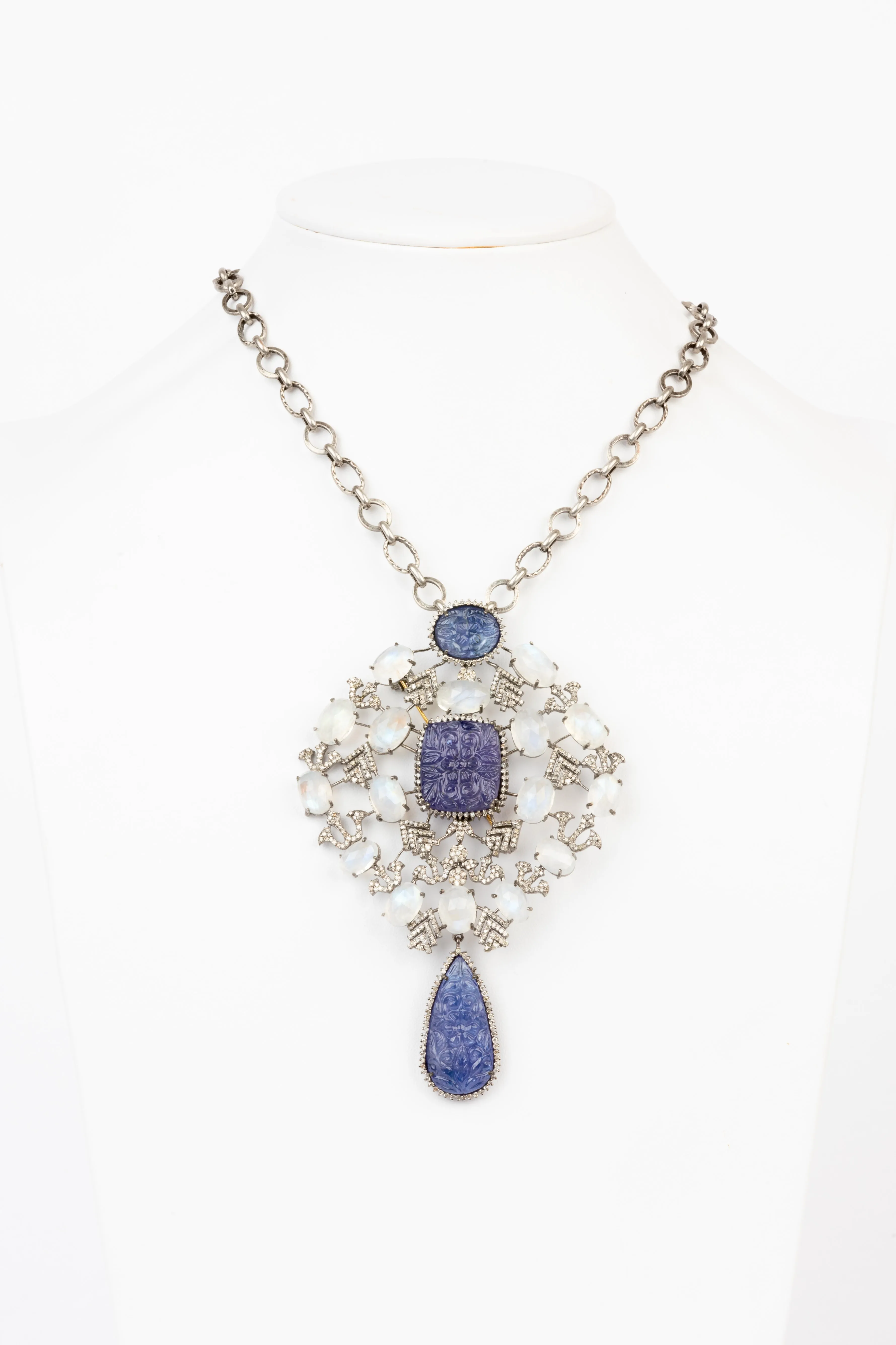 Pave Diamond, Moonstone, Tanzanite Necklace