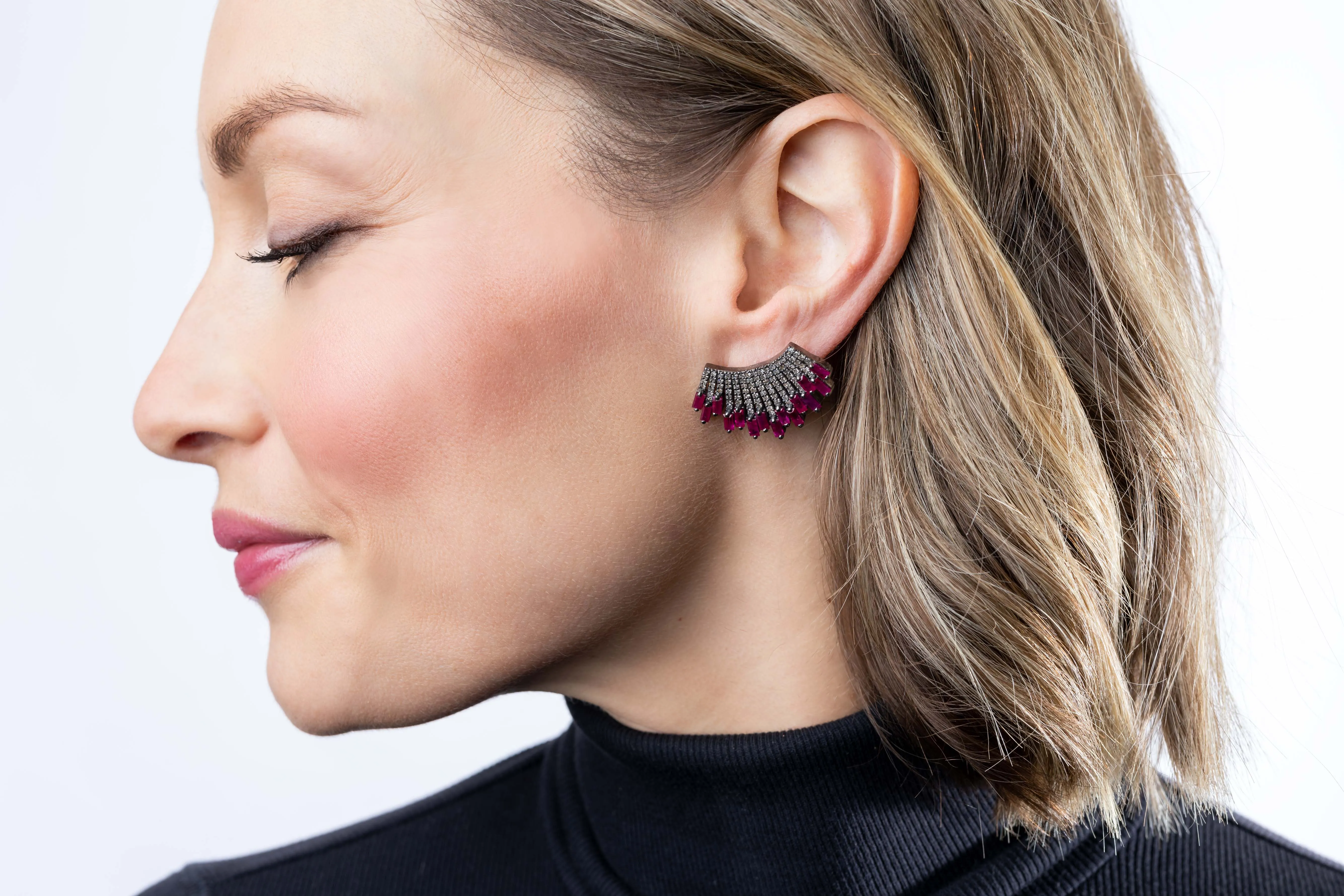 Pave  Diamond, Ruby Earrings