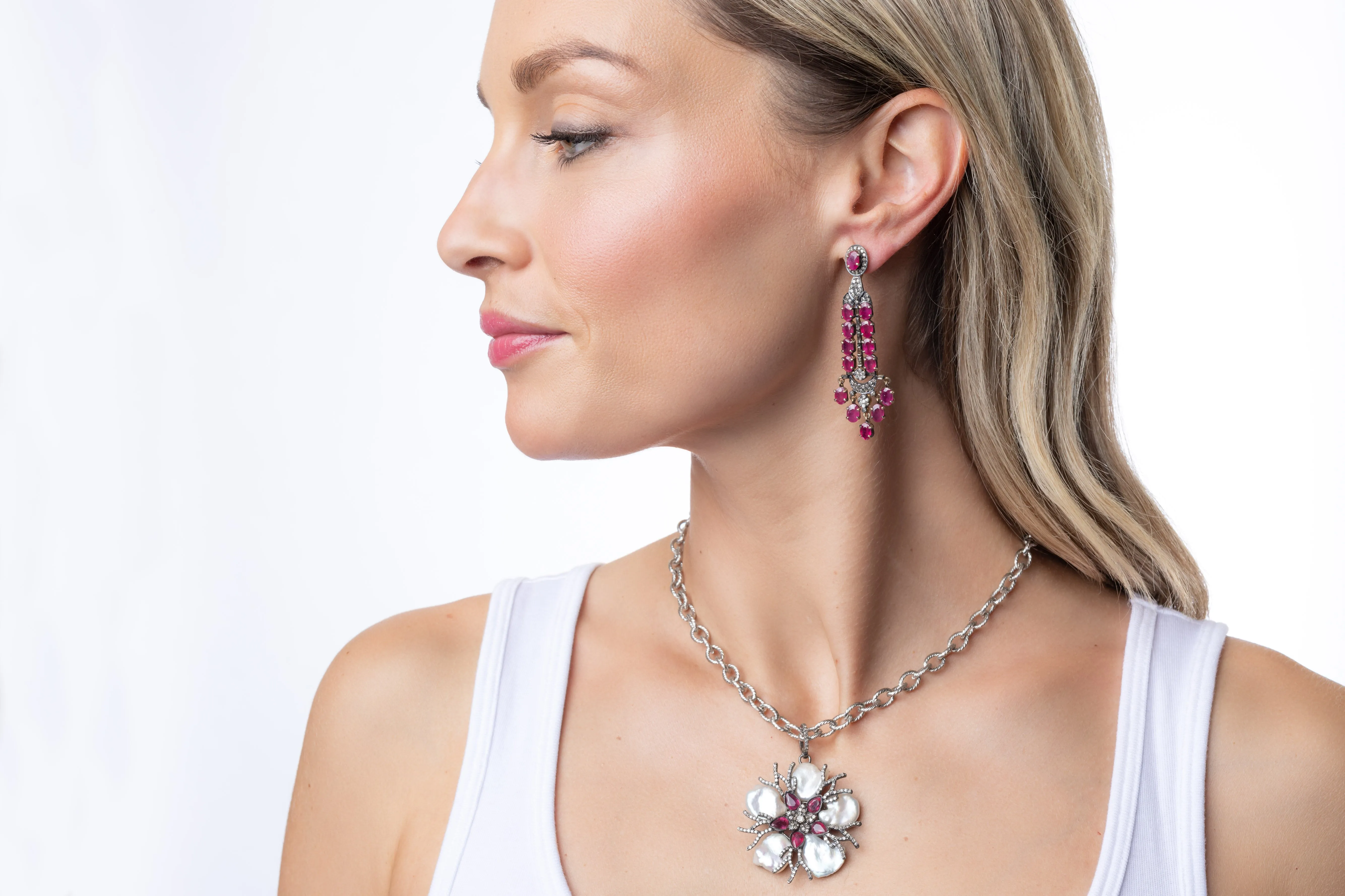 Pave Diamond, Ruby Earrings