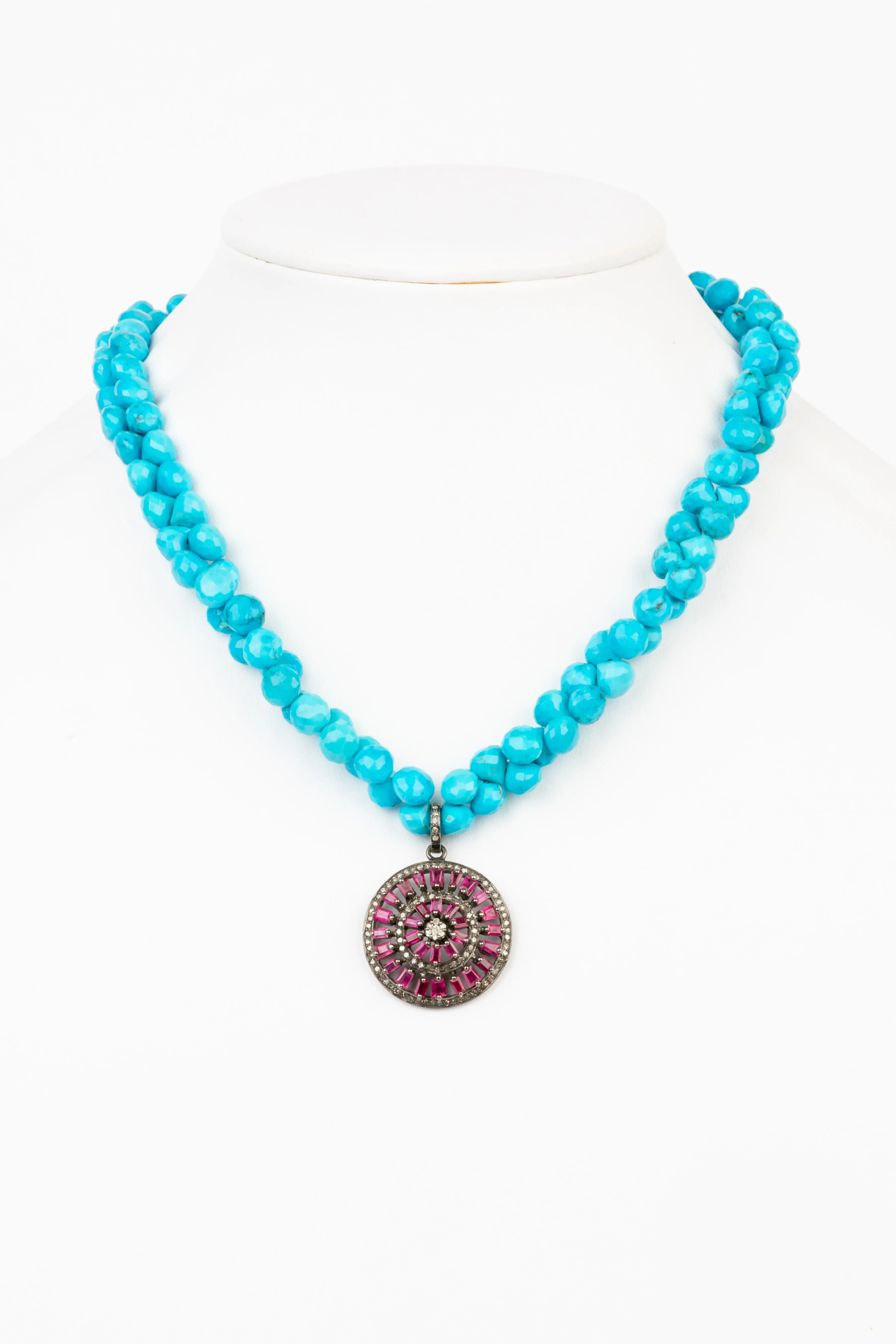 Pave Diamond, Ruby, Turquoise Necklace