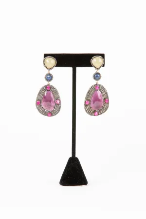 Pave Diamond, Sapphire Earrings