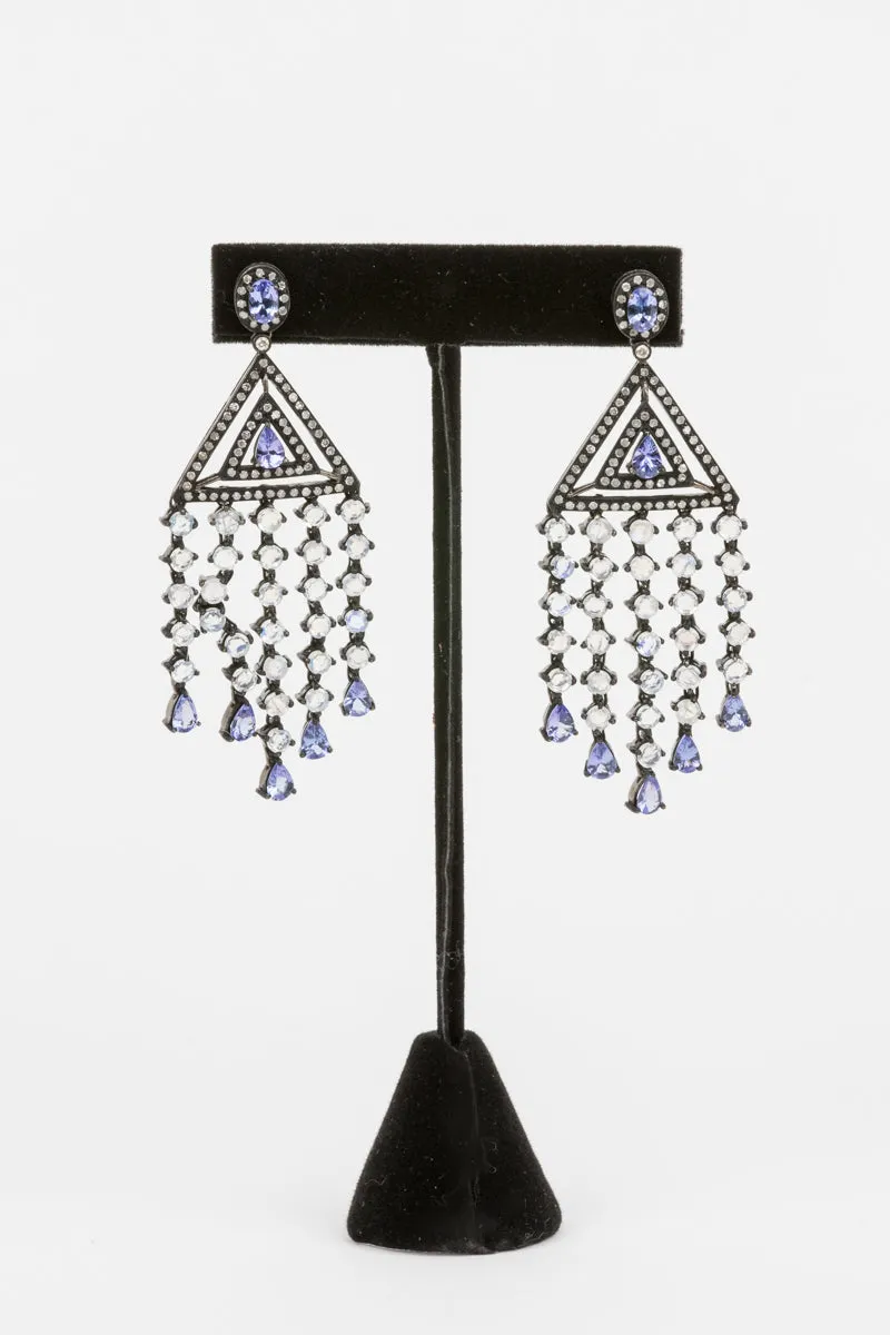 Pave Diamond, Tanzanite, Moonstone Earrings