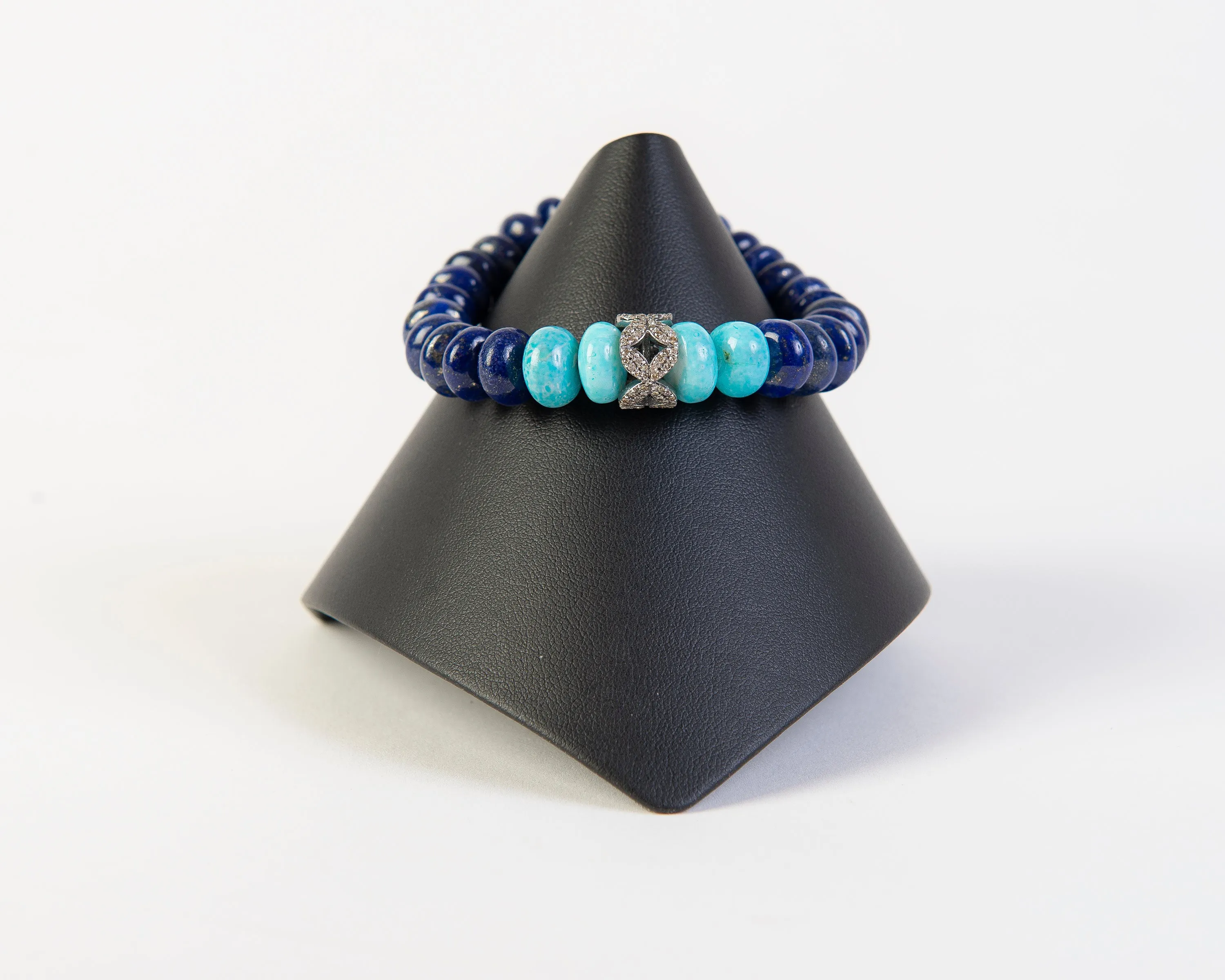 Pave diamond  with paruvian opal and lapis