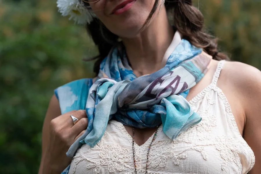 Peace Out Cropped Boho Bamboo Scarf with Doves and Sunrise - Preorder - Ships in April