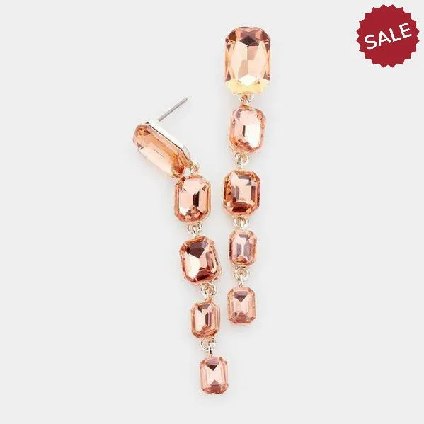 Peach Rectangle Crystal Link Evening Earrings