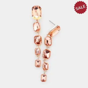 Peach Rectangle Crystal Link Evening Earrings