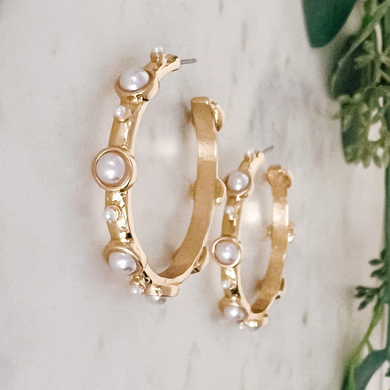 Pearl-Studded Hoop Earrings