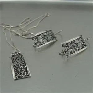 Pendant earrings SET 925 Sterling SilverHandmade filigree Hadar Designers (S)y