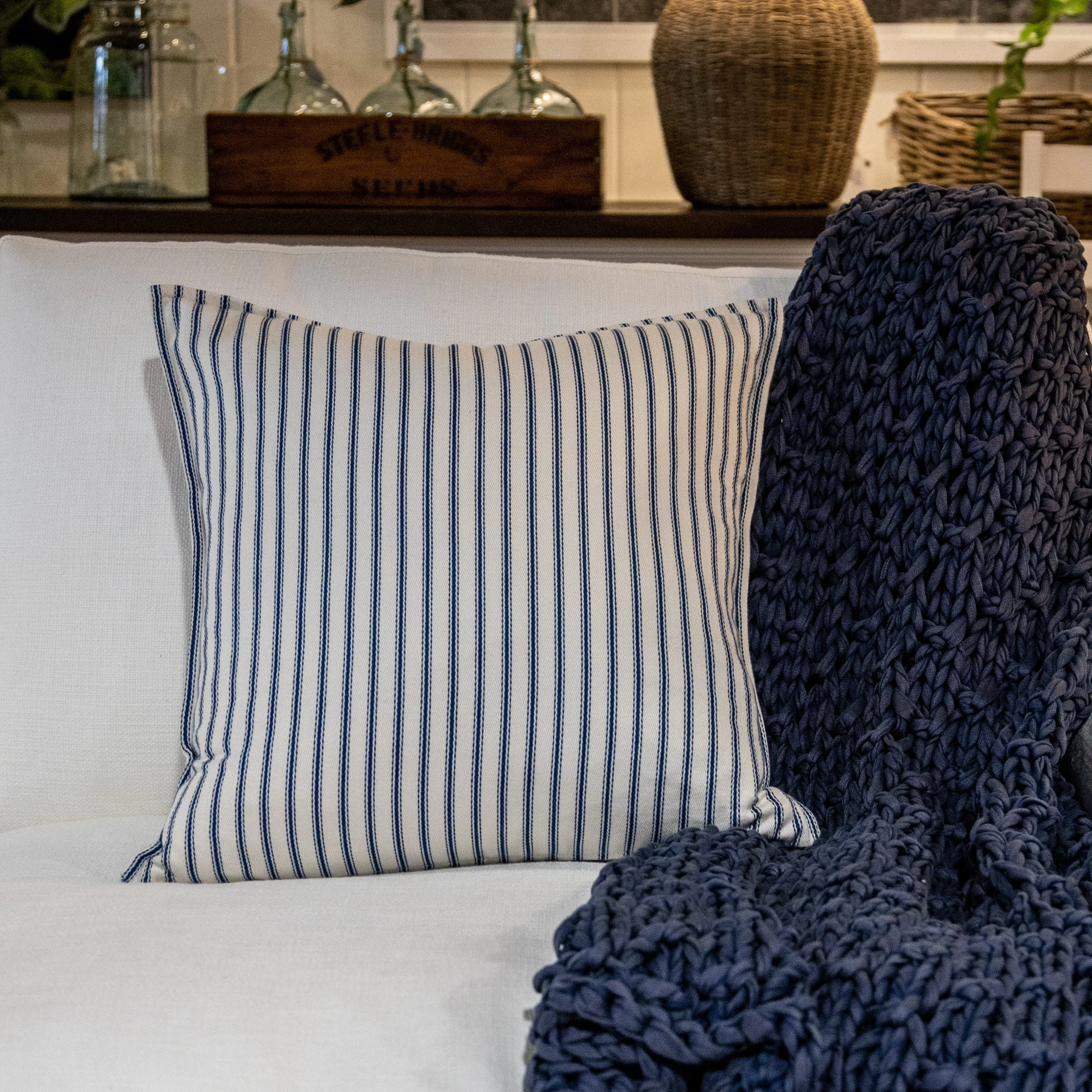 Pillow - Twill Stripe Ivory and Navy