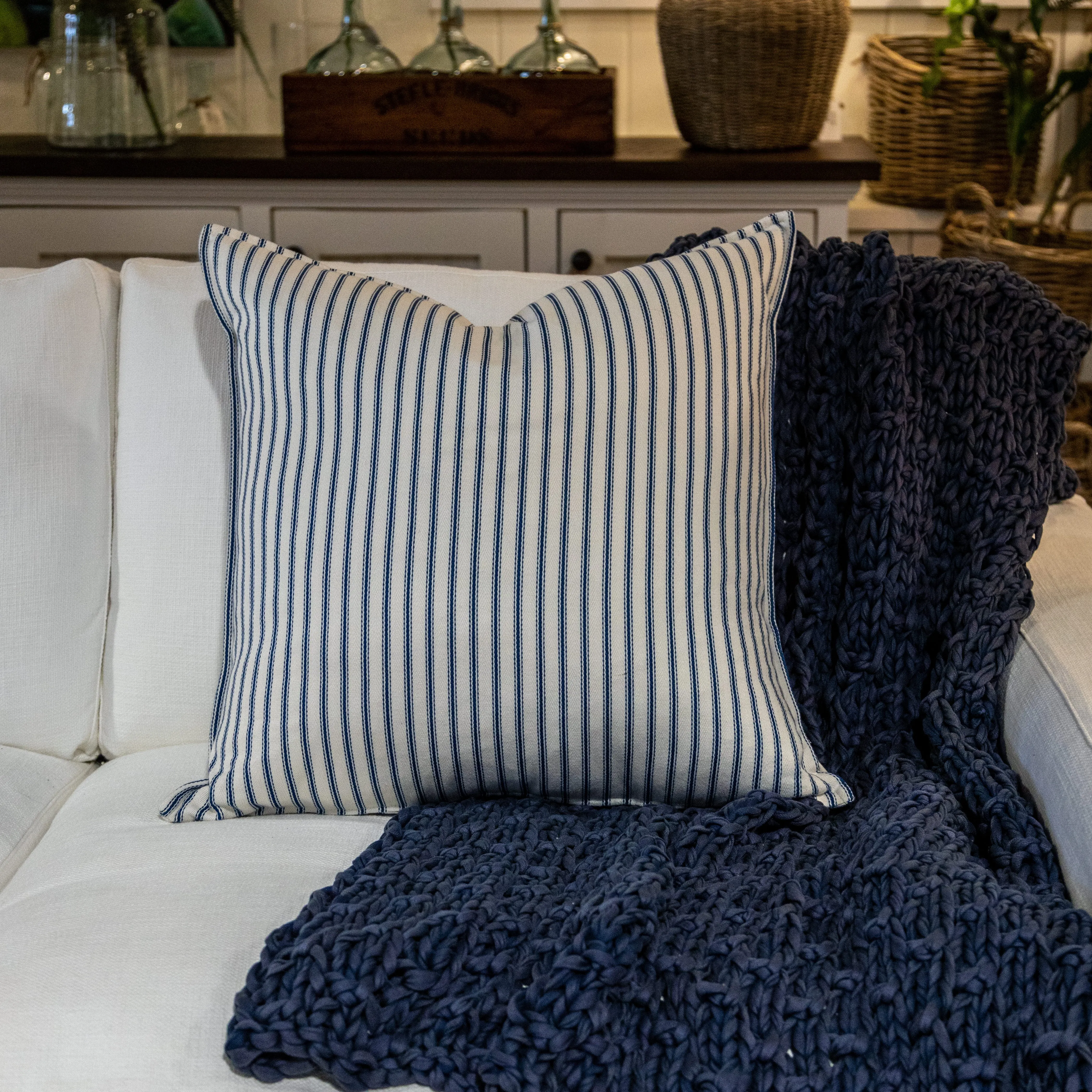 Pillow - Twill Stripe Ivory and Navy