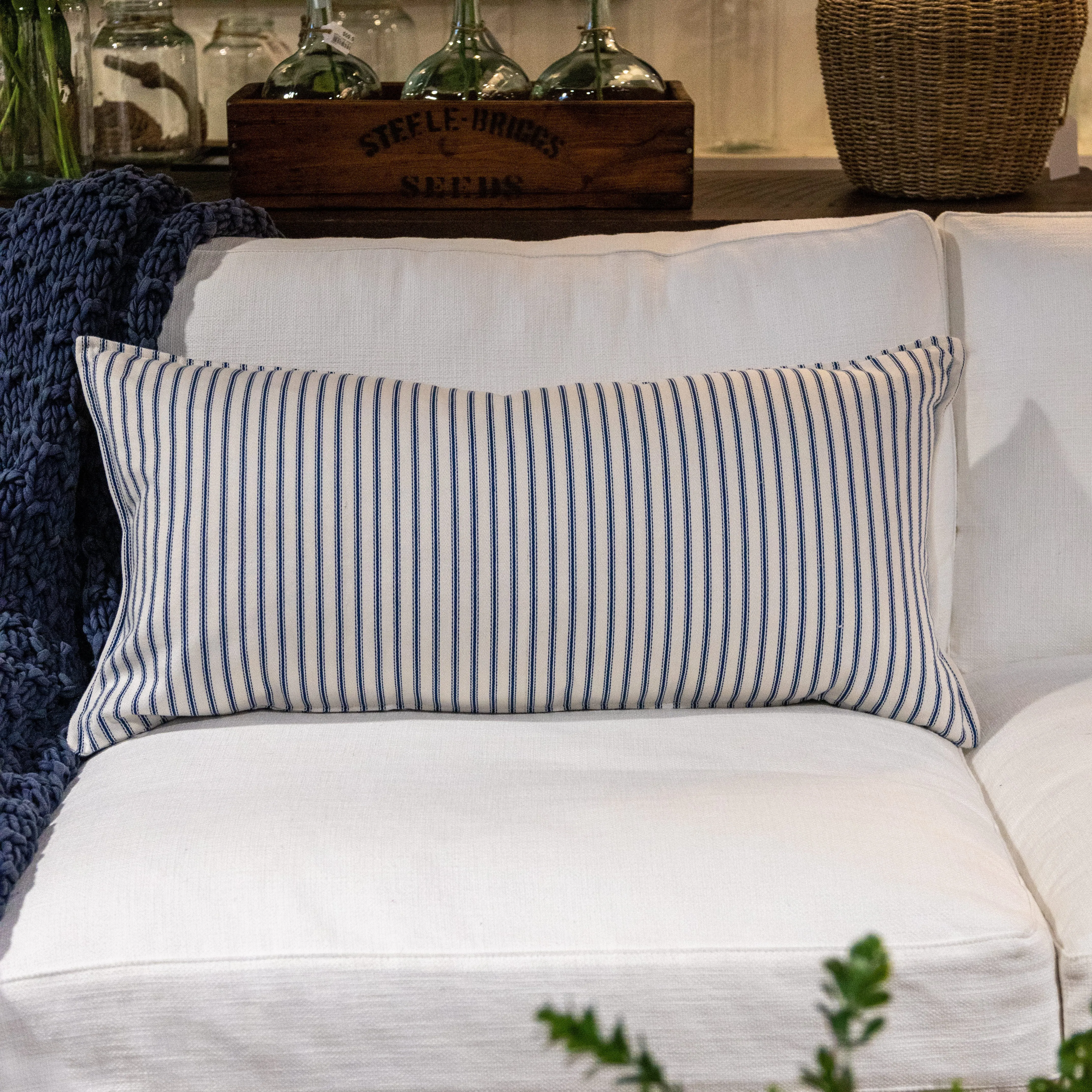 Pillow - Twill Stripe Ivory and Navy