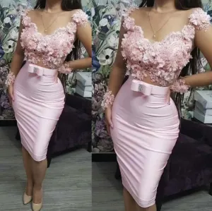 pink evening dresses short 2020 lace appliqué beaded mermaid cheap evening gown vestido de festa de curto