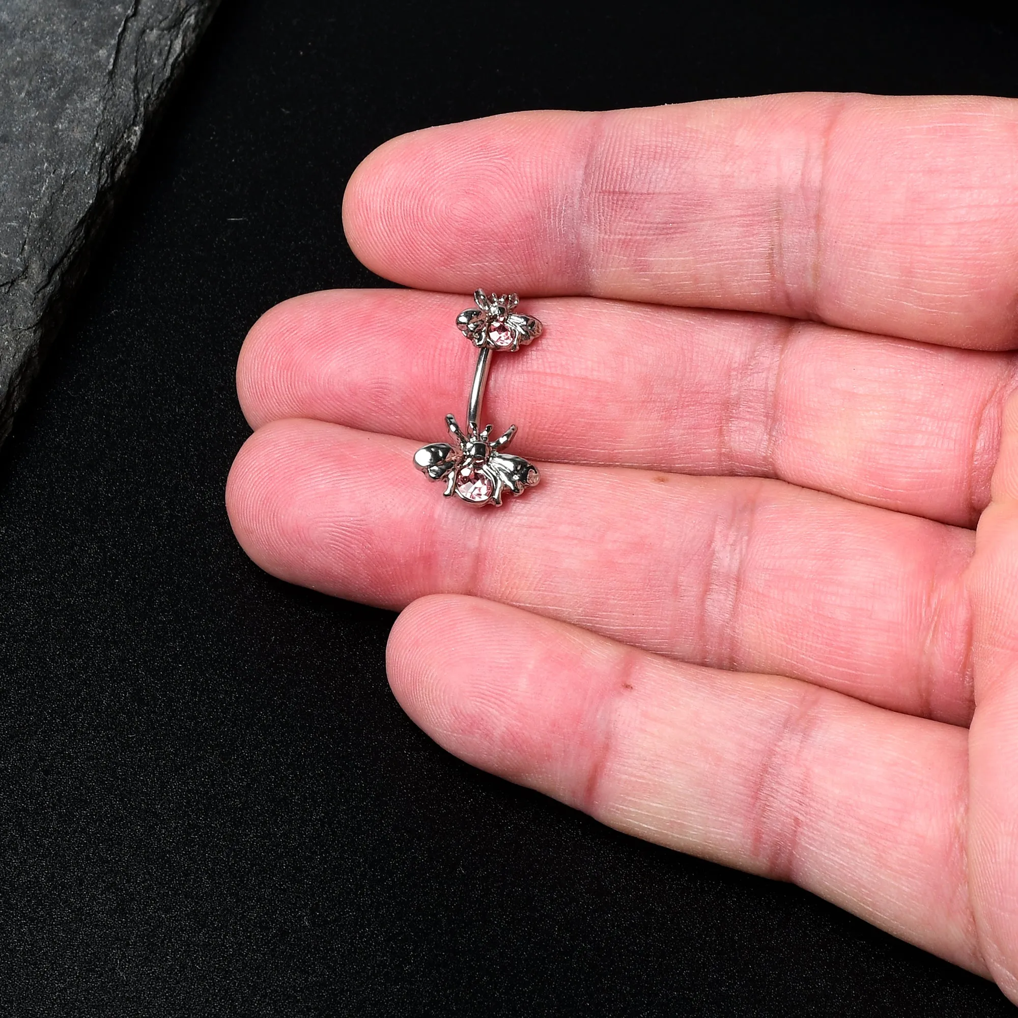 Pink Gem Bees Beautiful Insect Double Mount Belly Ring