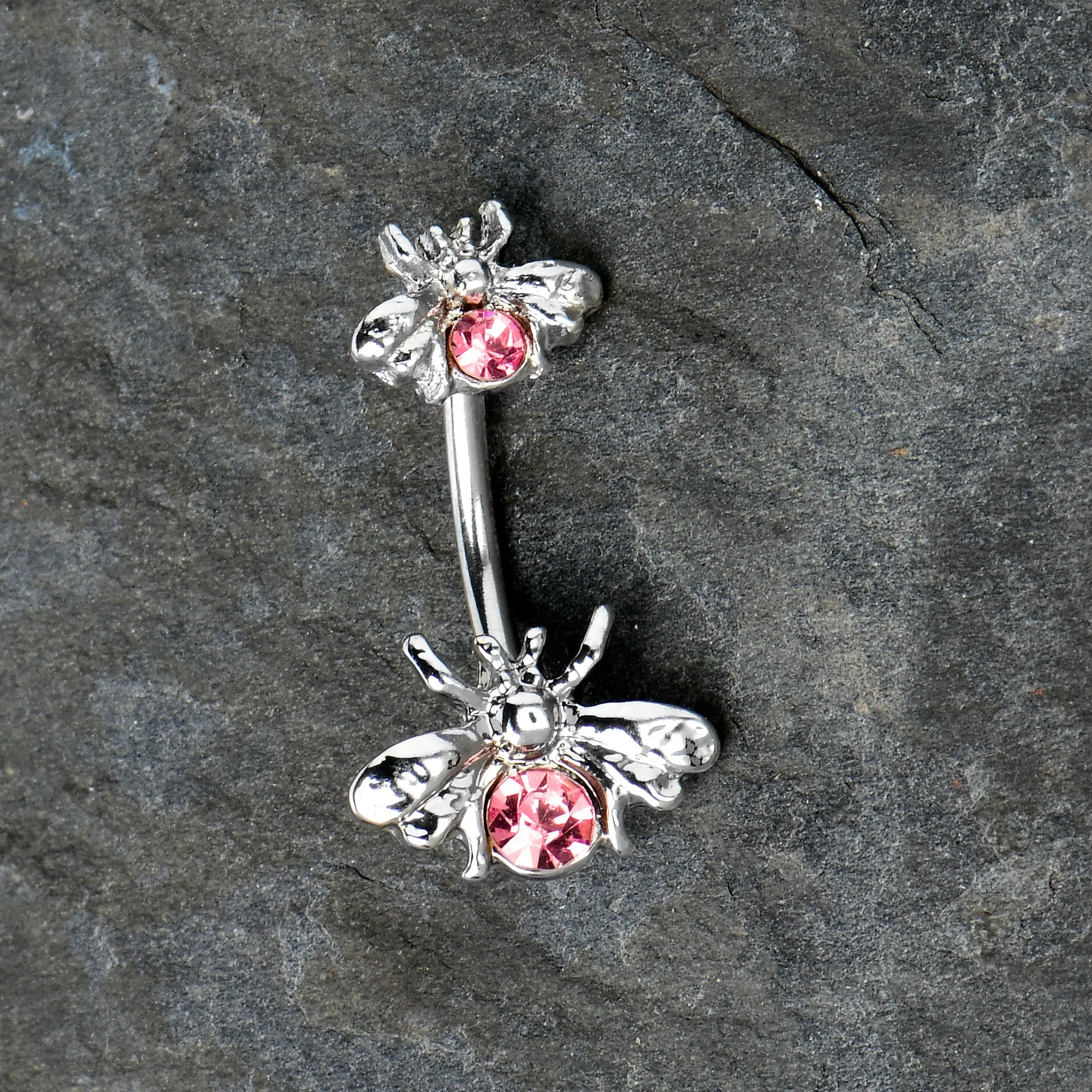 Pink Gem Bees Beautiful Insect Double Mount Belly Ring
