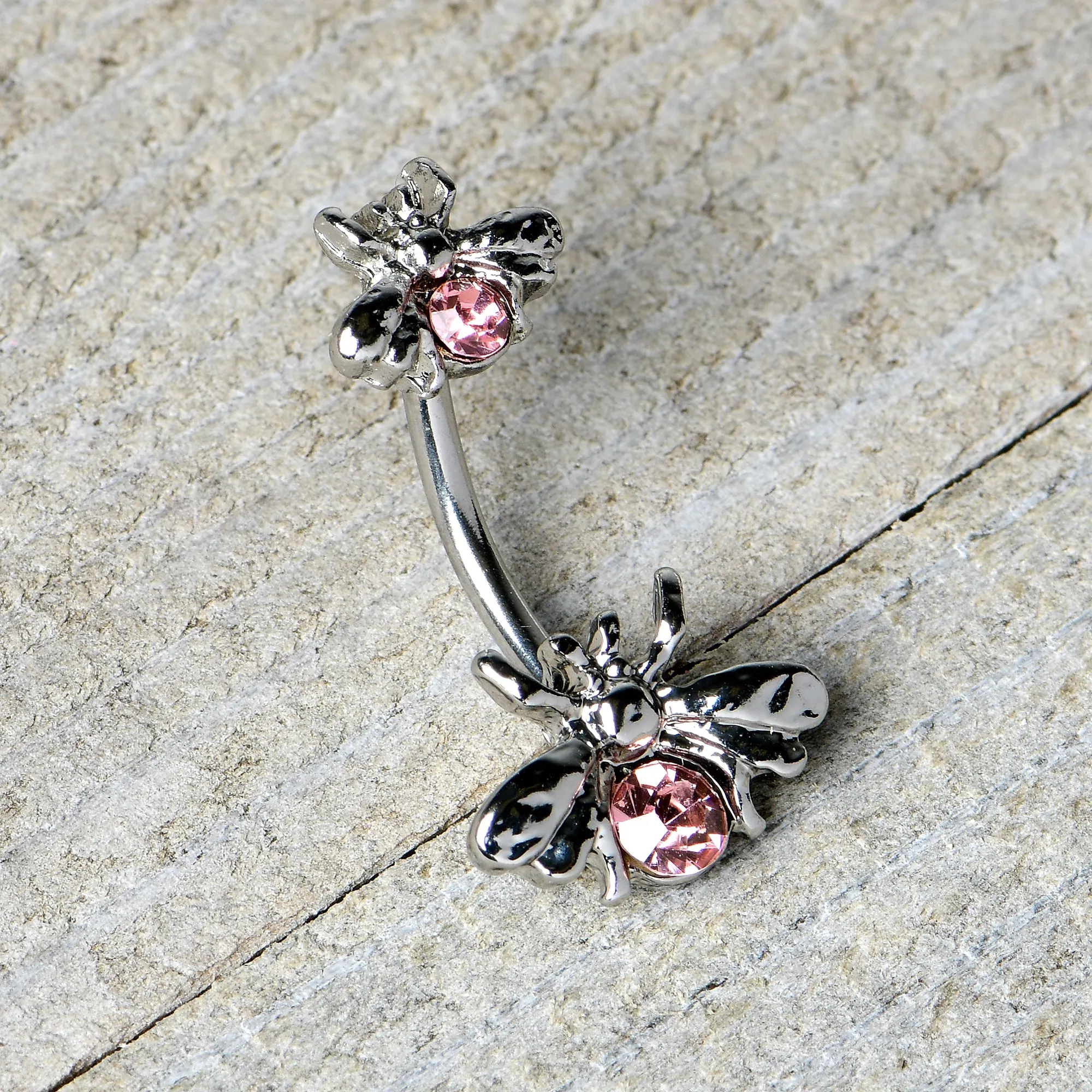 Pink Gem Bees Beautiful Insect Double Mount Belly Ring