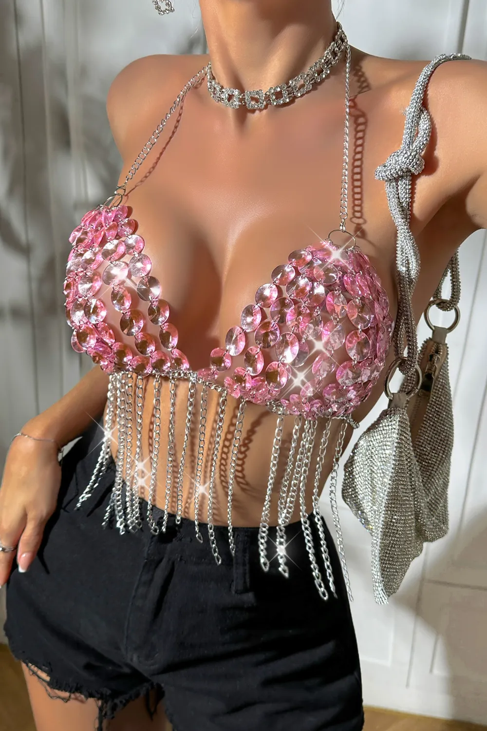 Pink Gem Tassels Top