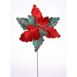 Plaid Velvet Poinsettia Stem - 13"