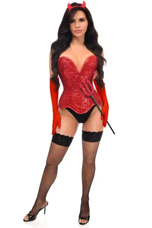 Playful 4 PC Red Sequin Sexy Devil Costume
