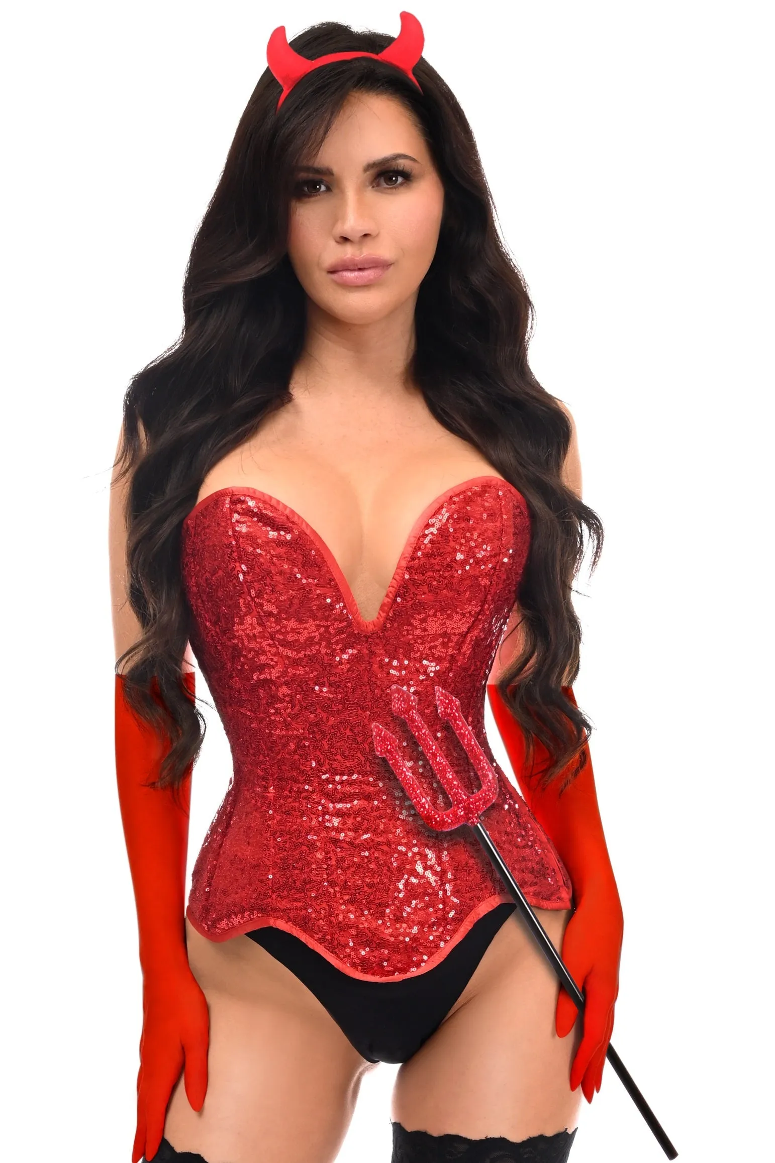 Playful 4 PC Red Sequin Sexy Devil Costume