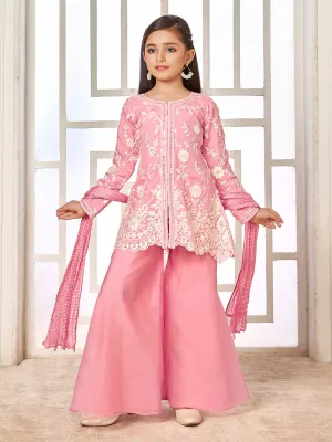 Playful Blossom Pink Palazzo Set for Girls