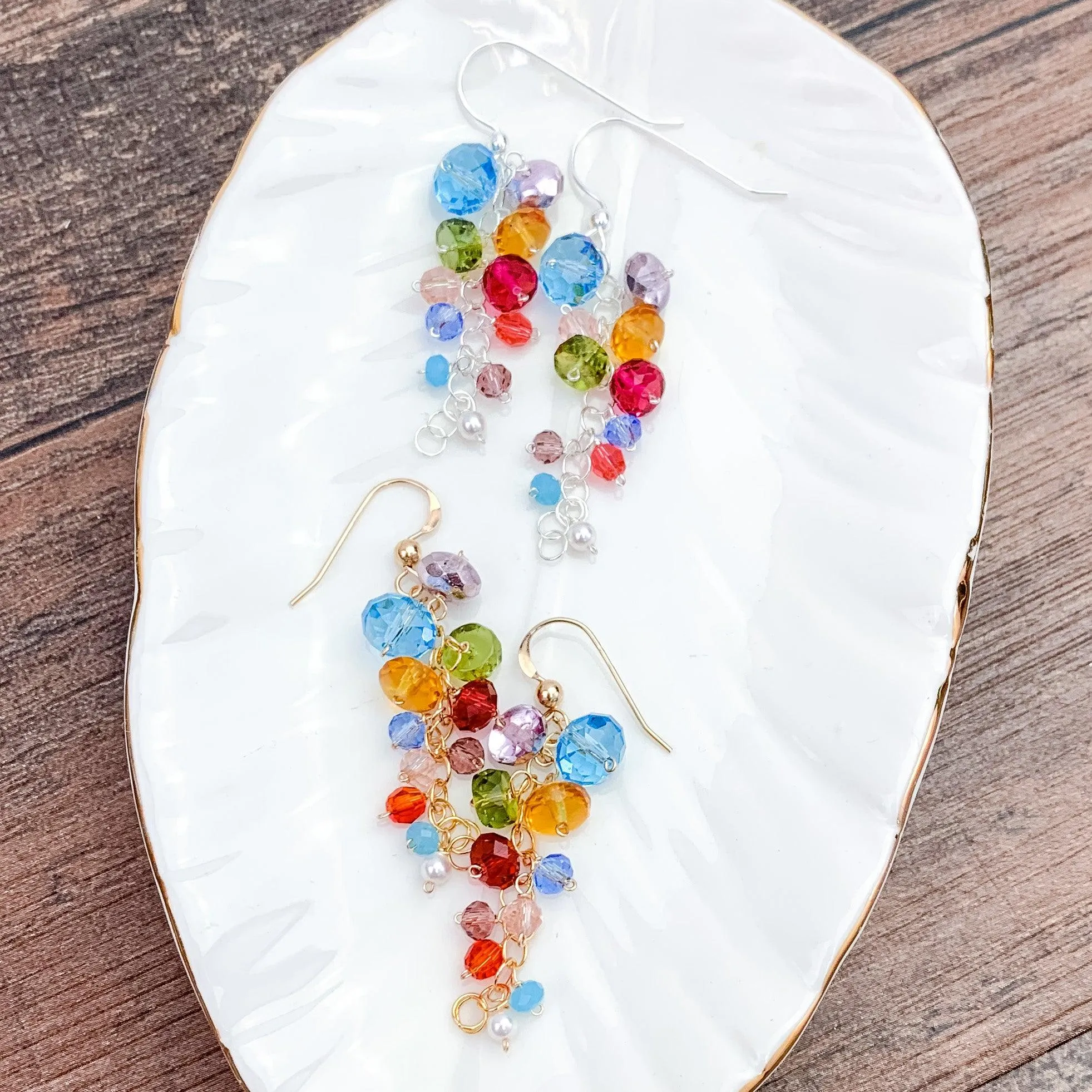 Playful Colorful Gems Drape Earrings