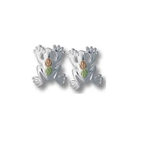 Playful Frog - Sterling Silver Black Hills Gold Earrings