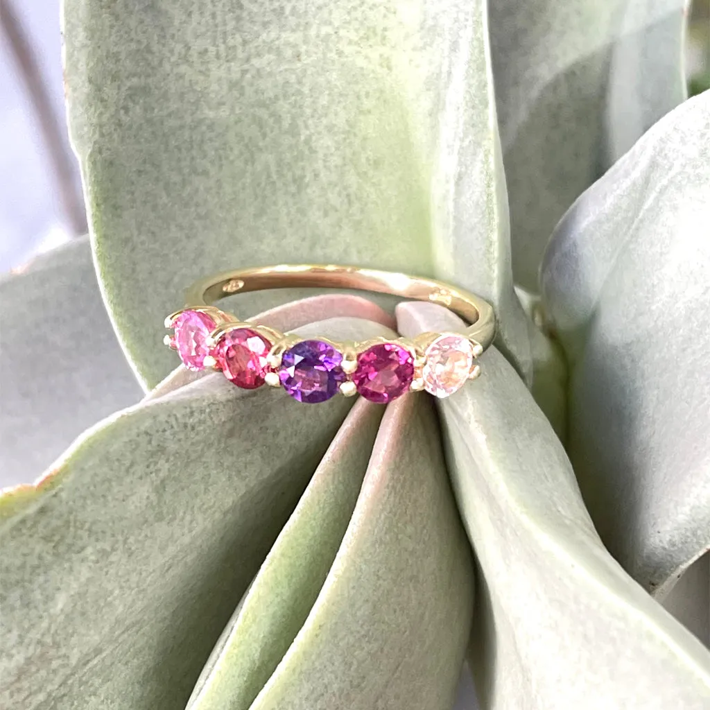 Playful Pinks and Purple Yellow Gold Ring