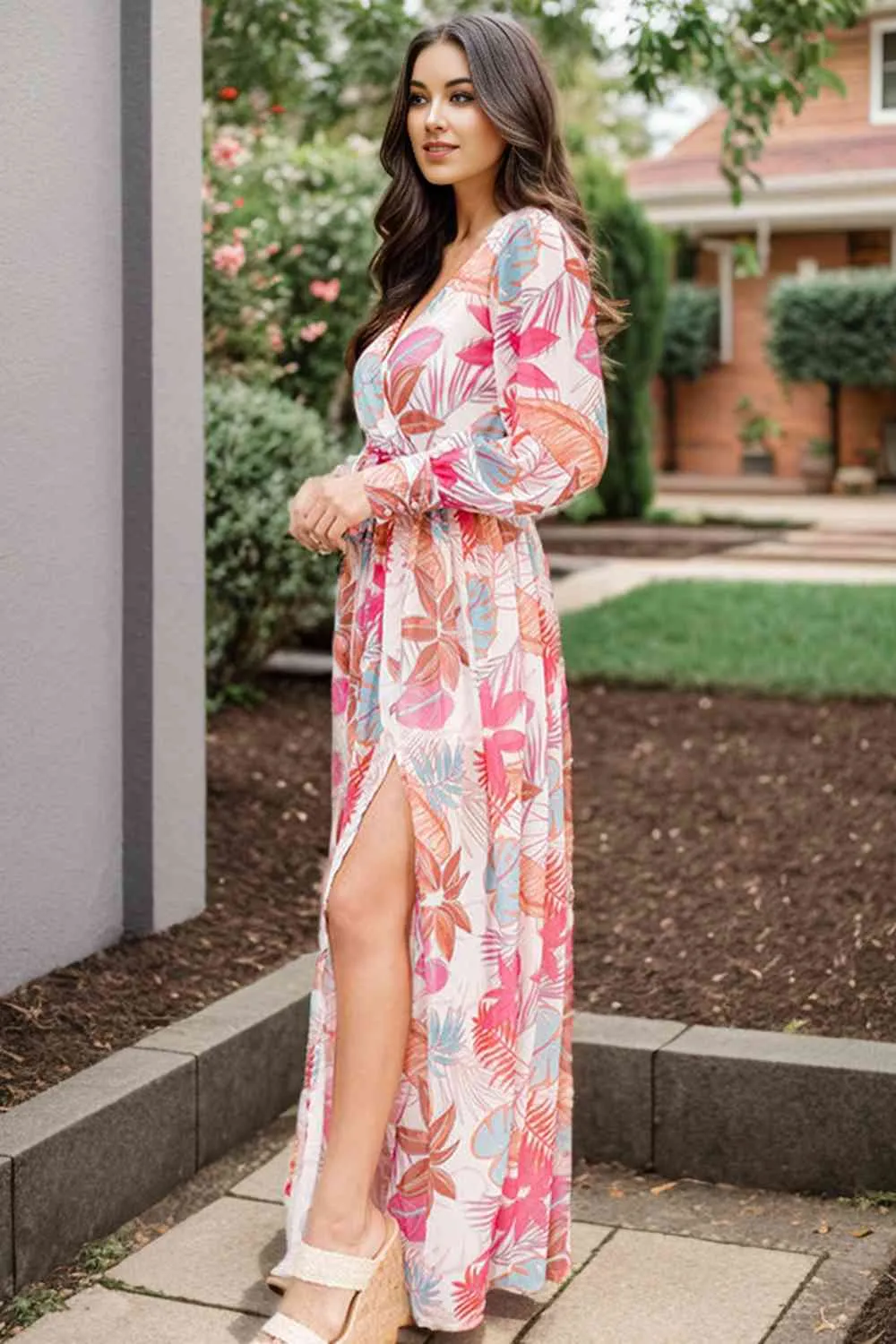 Playful Print Slit Dress- Strawberry