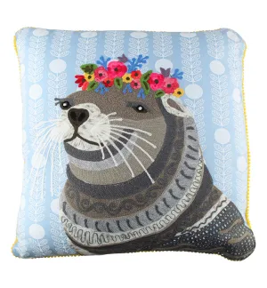 Playful Seal Embroidered Throw Pillow