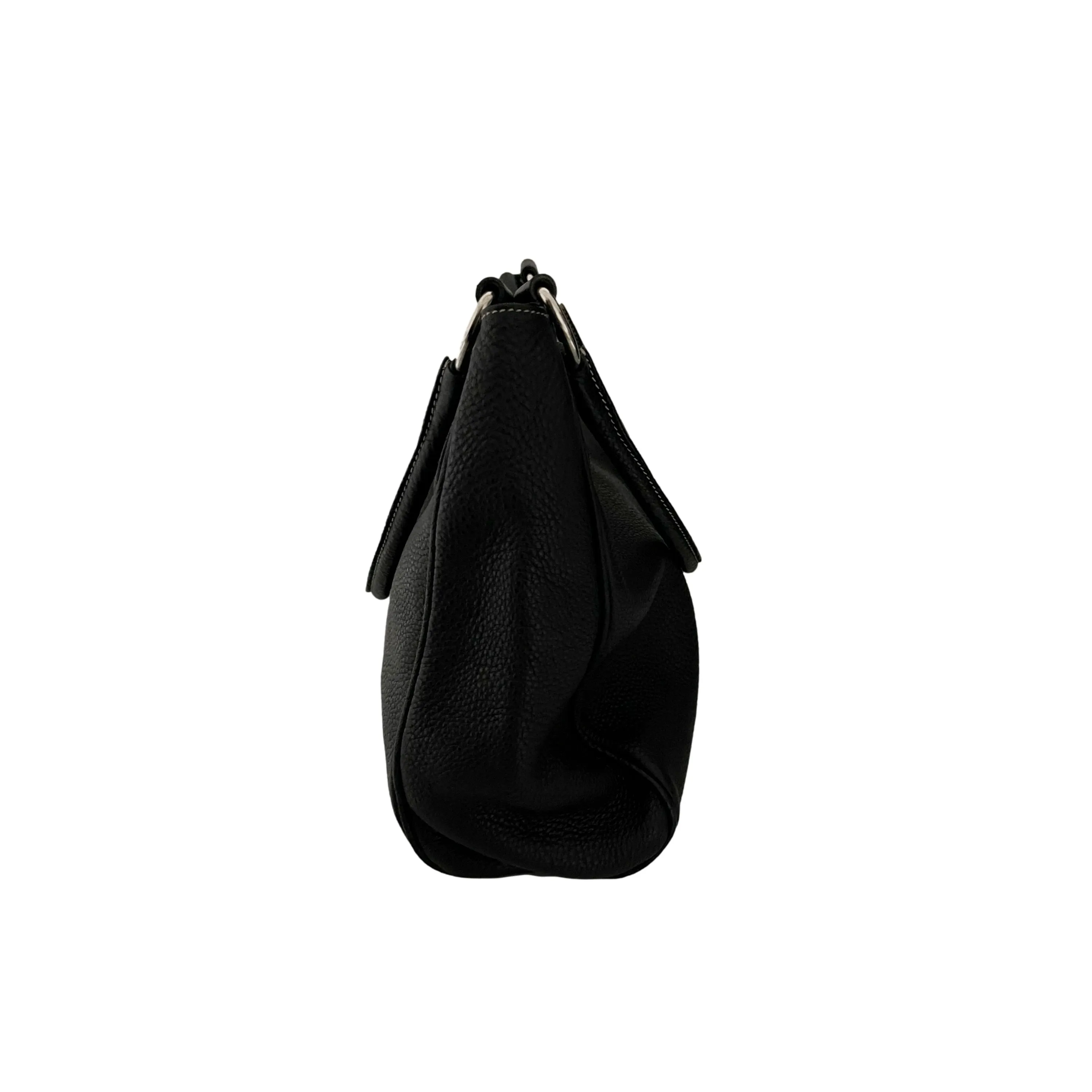 Prada Black Leather Logo Hobo Shoulder Bag