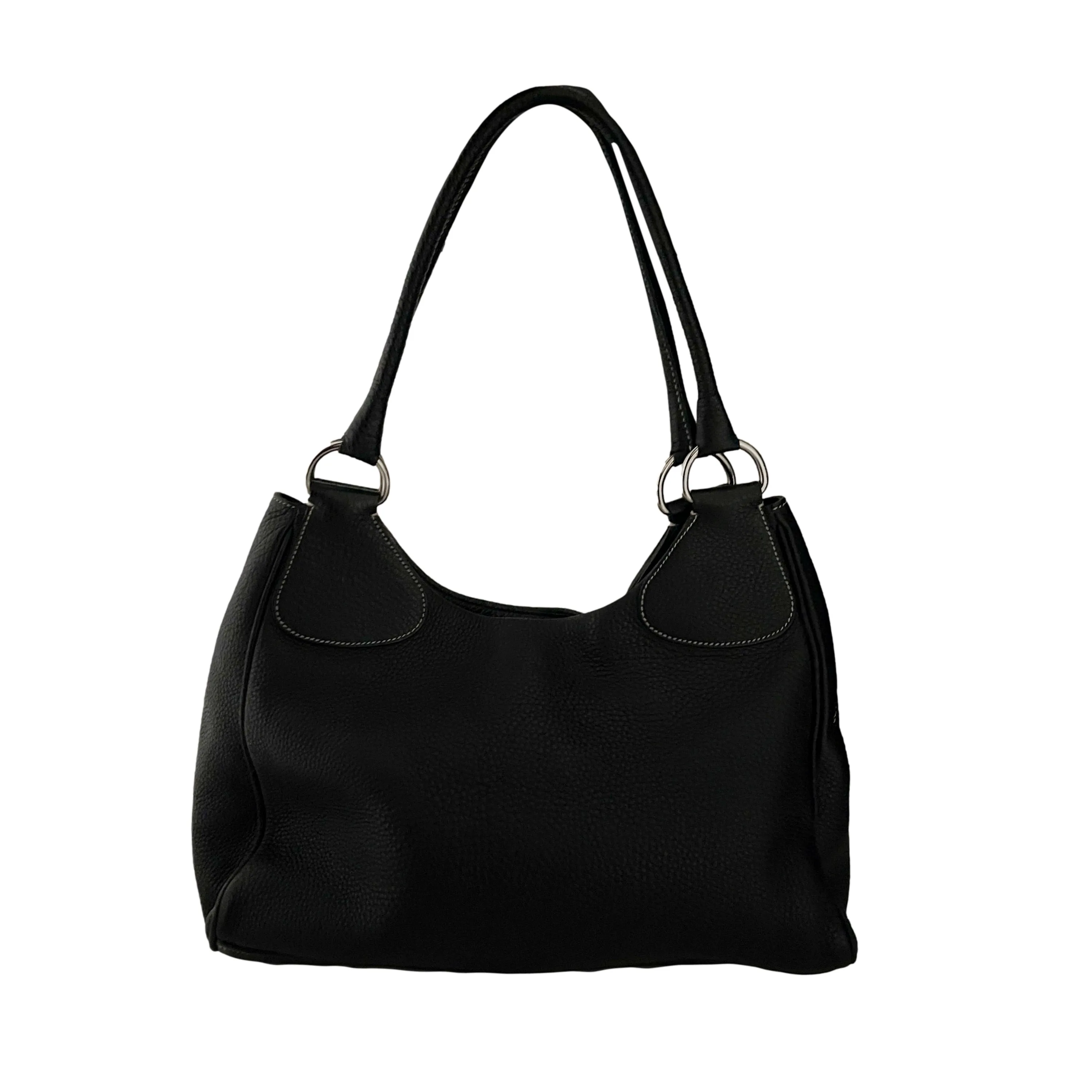 Prada Black Leather Logo Hobo Shoulder Bag