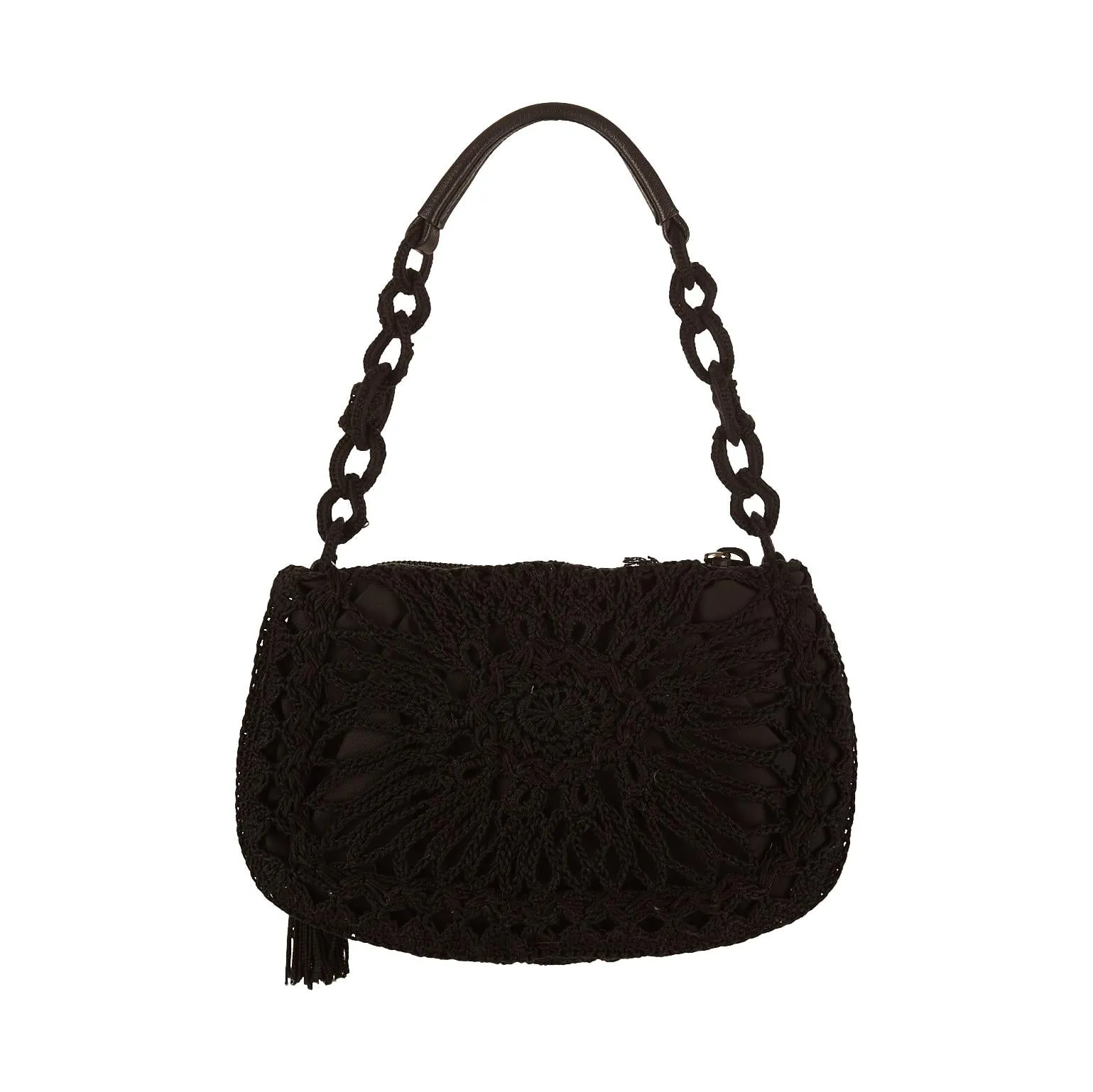 Prada Black Mini Crochet Tassel Bag