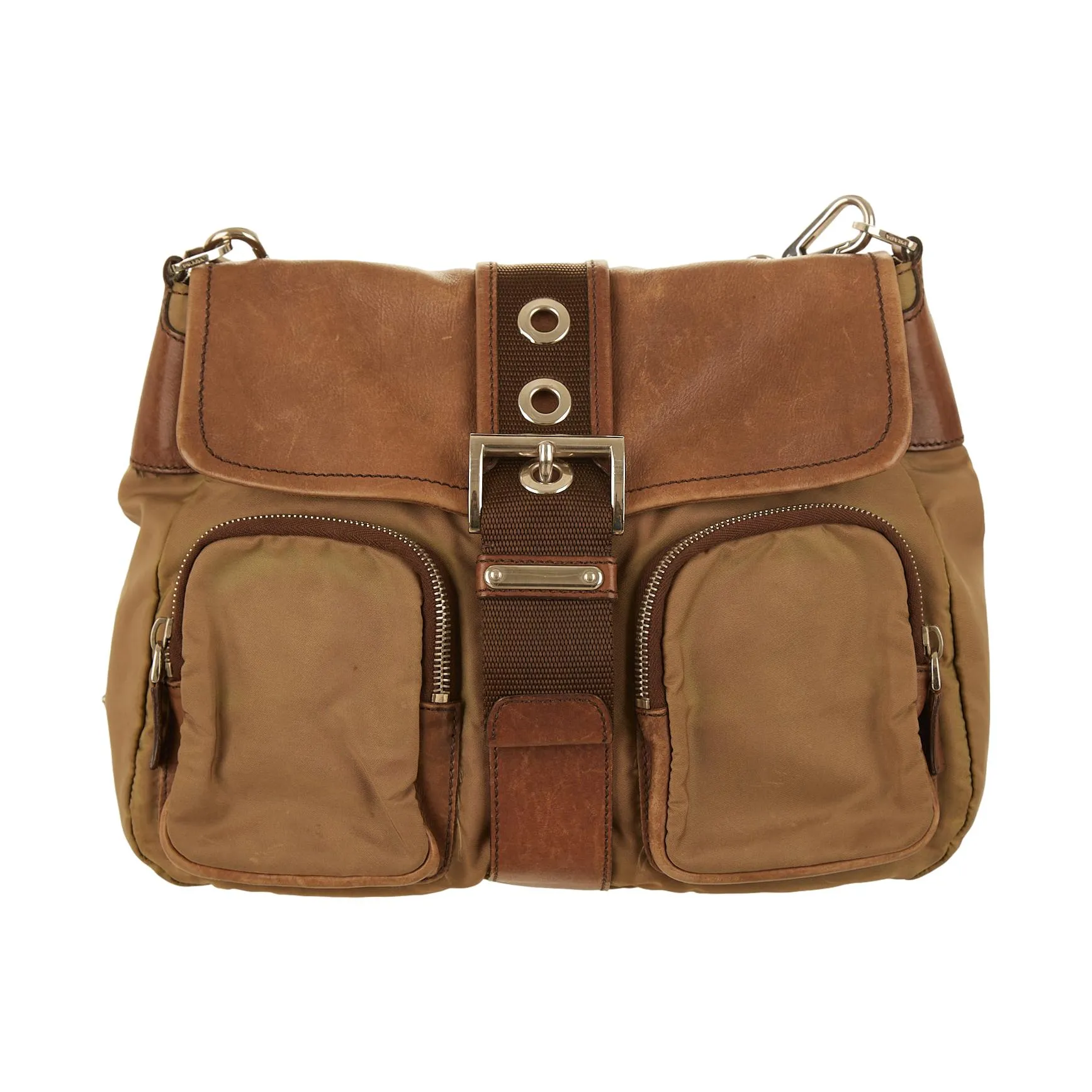 Prada Olive Nylon Buckle Shoulder Bag