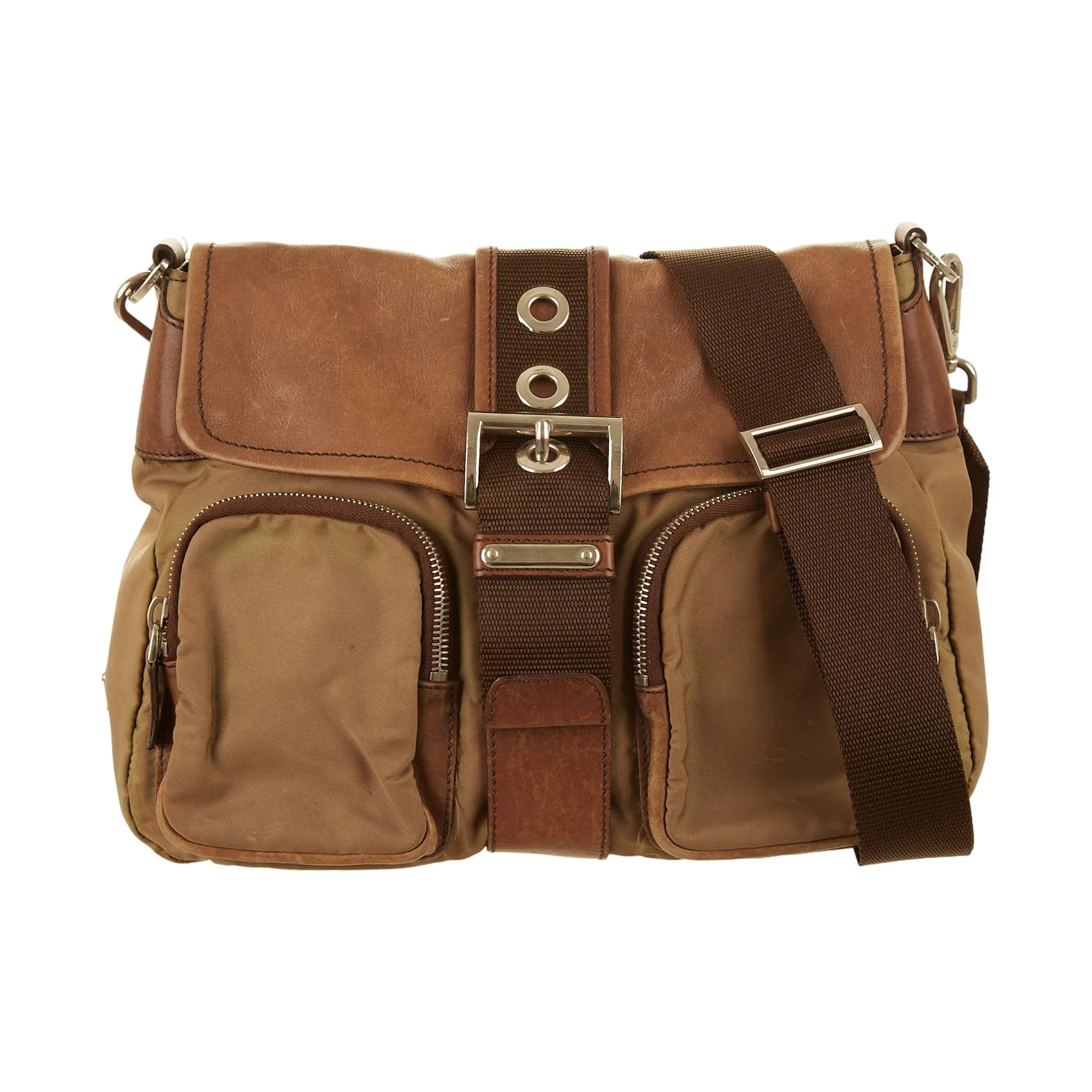 Prada Olive Nylon Buckle Shoulder Bag