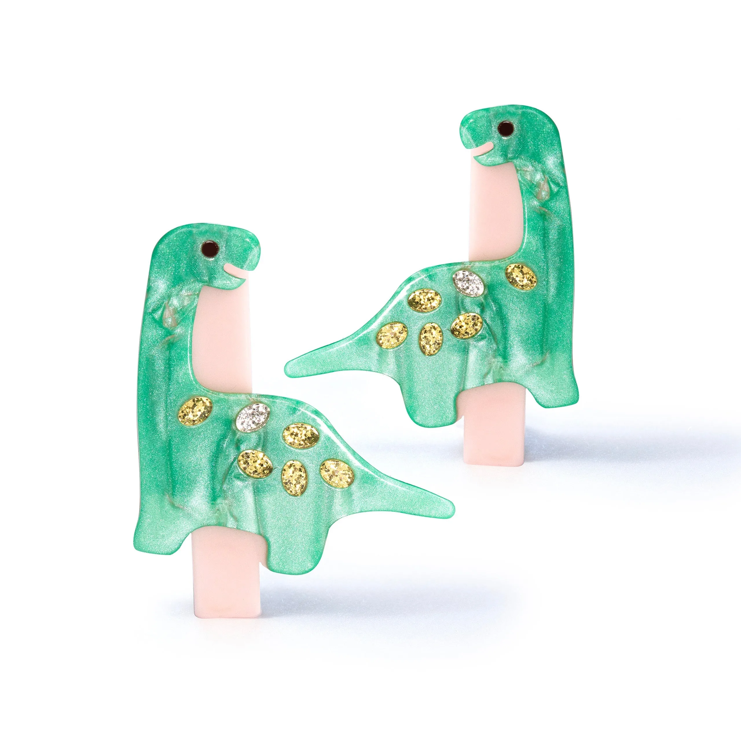 Preciousaurus Dinosaur Pearlized Green Hair Clips - SUM24