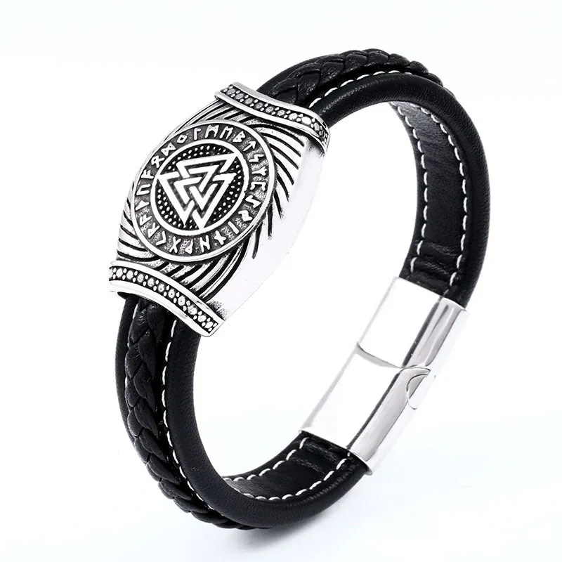 Pulseira Retro de Couro e Aço Inoxidável