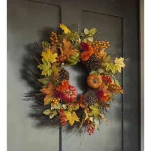 Pumpkins and Pine Cones Fall Wreath