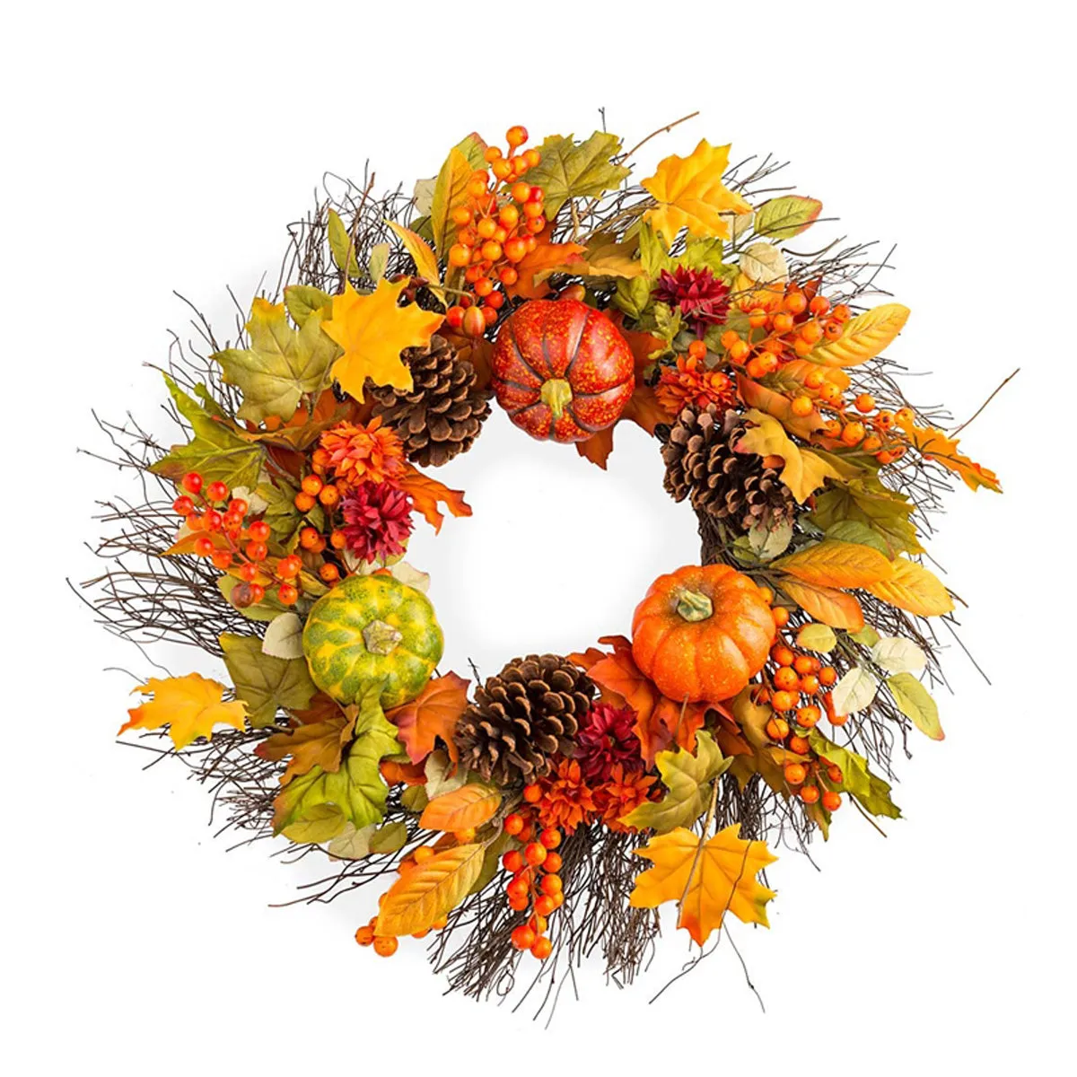 Pumpkins and Pine Cones Fall Wreath