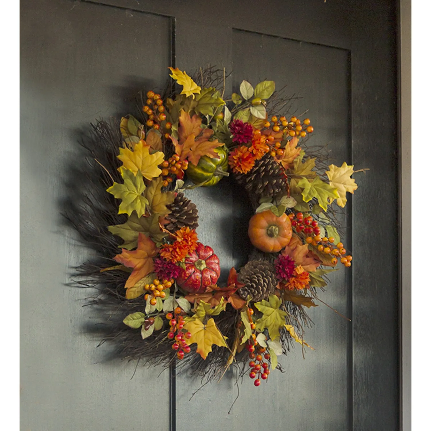 Pumpkins and Pine Cones Fall Wreath