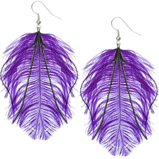 Purple Black Soft Shaft Feather Earrings