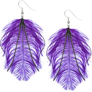 Purple Black Soft Shaft Feather Earrings