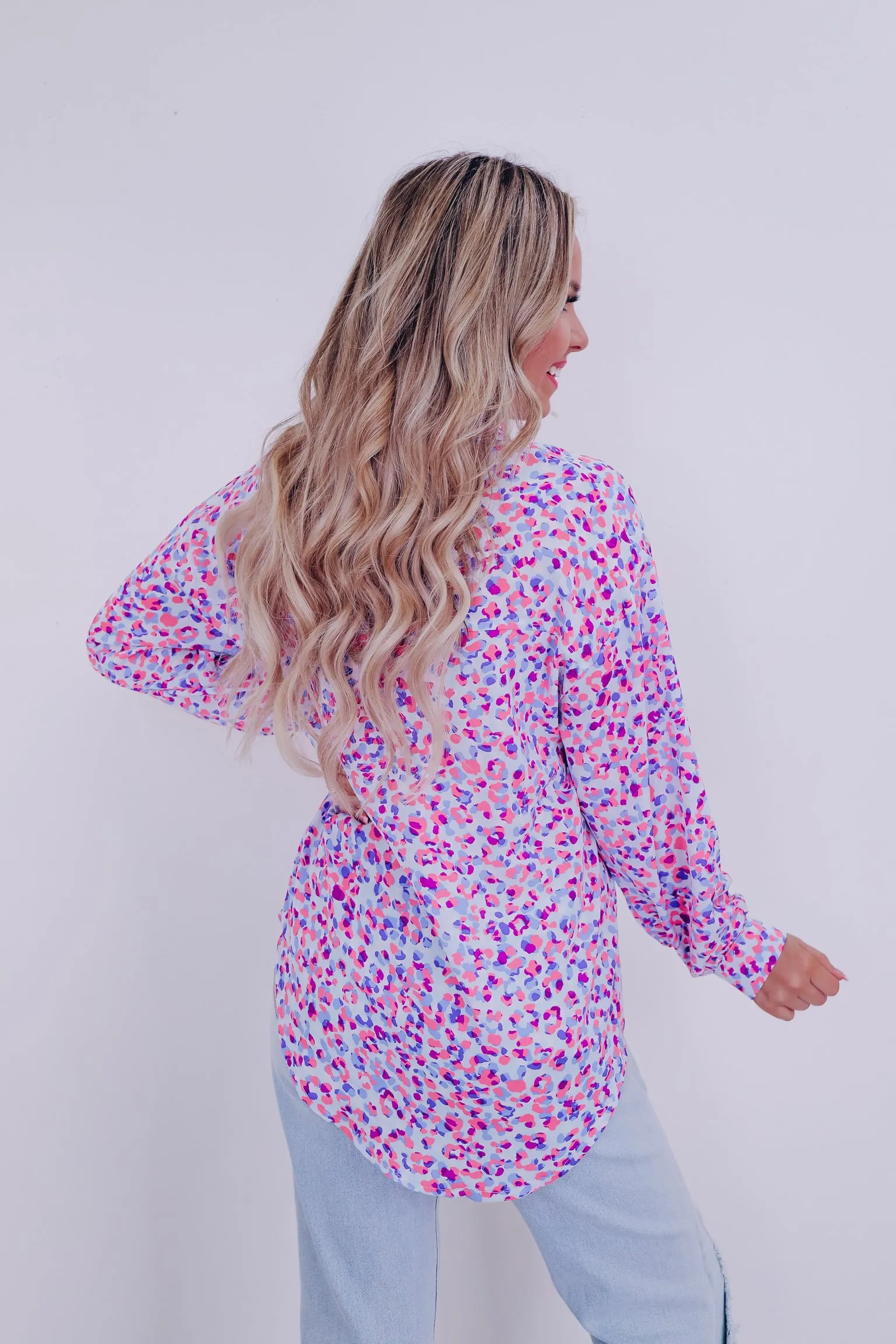 Purrfectly Playful Button Up Blouse - Purple Multi