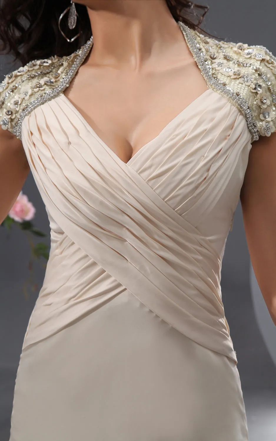 Queen Anne Graceful Gown With Shiny Floral Cap-Sleeves-GC_312334