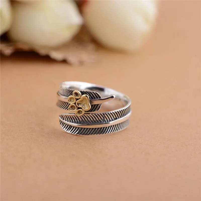 "All Dogs Go To Heaven" Sterling Silver Angel Feather Ring